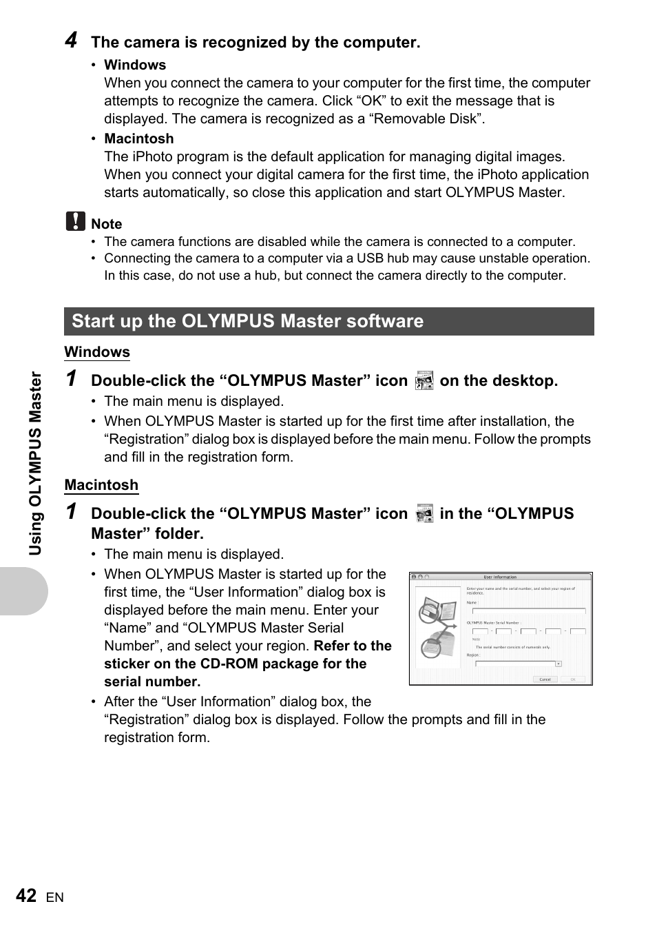 Start up the olympus master software, Gp.42 | Olympus FE-170 User Manual | Page 42 / 76