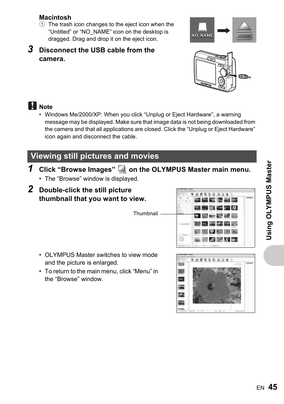 Viewing still pictures and movies | Olympus FE-170 User Manual | Page 45 / 76