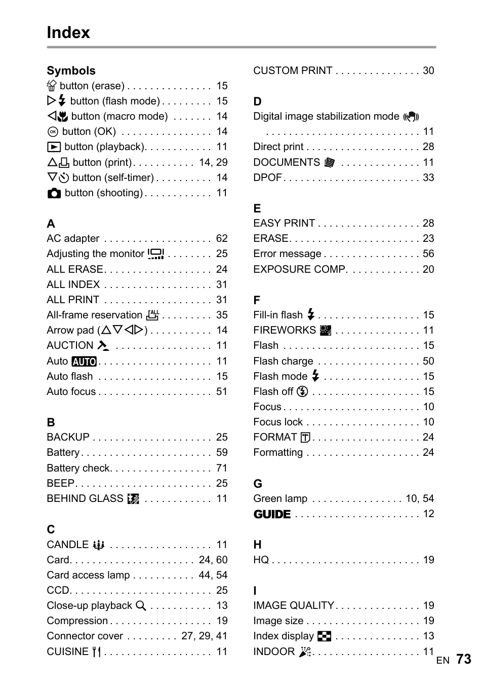 Index | Olympus FE-170 User Manual | Page 73 / 76