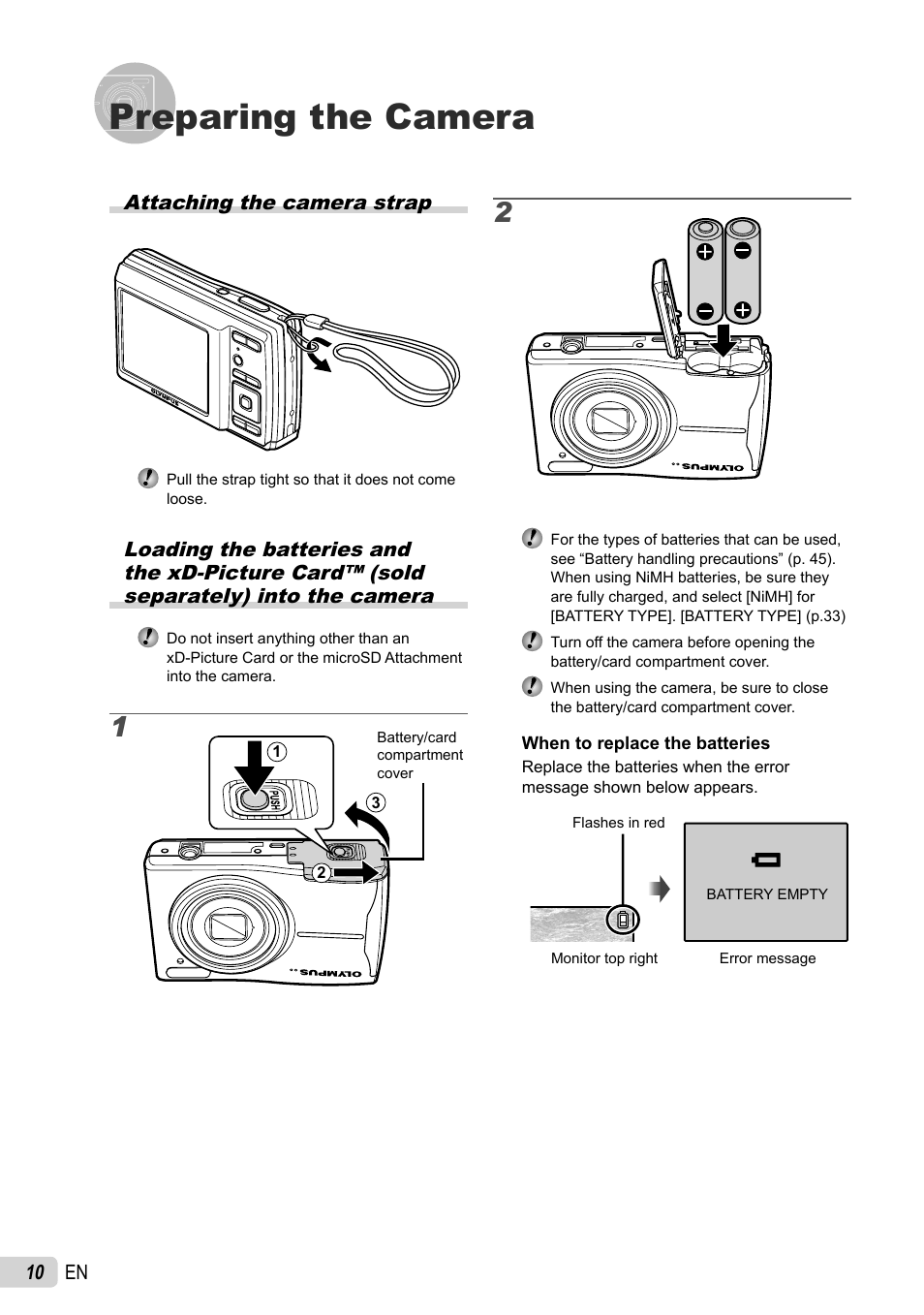 Preparing the camera | Olympus FE-46 User Manual | Page 10 / 61