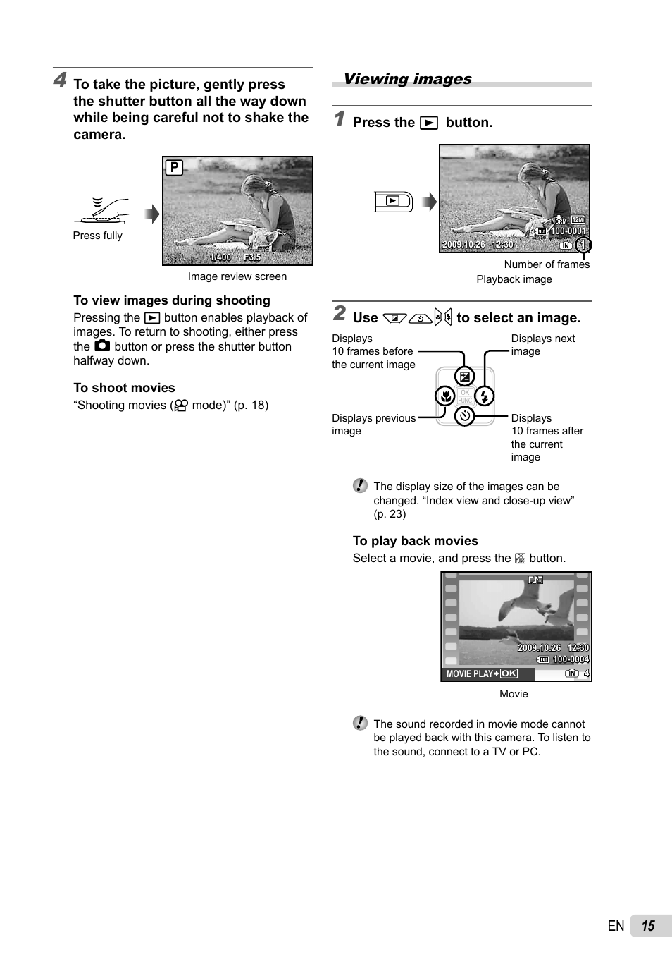 15 en, Viewing images | Olympus FE-46 User Manual | Page 15 / 61