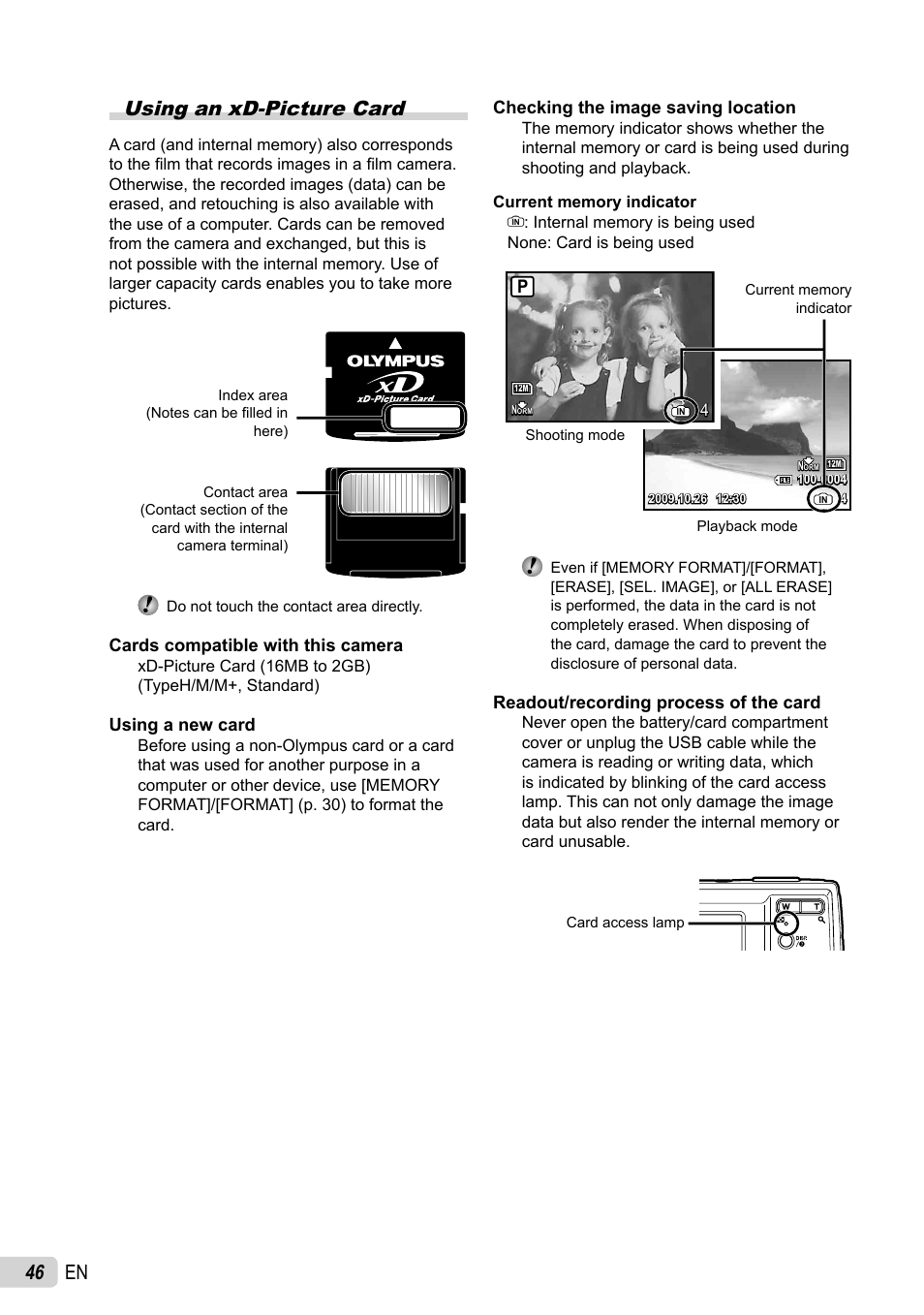 46 en using an xd-picture card | Olympus FE-46 User Manual | Page 46 / 61