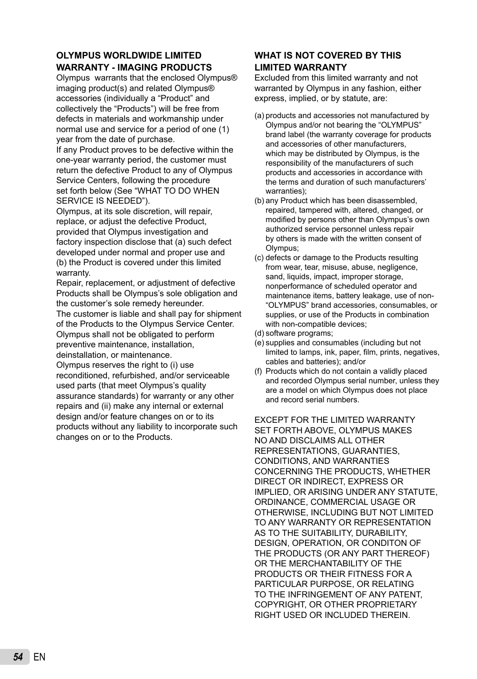 54 en | Olympus FE-46 User Manual | Page 54 / 61