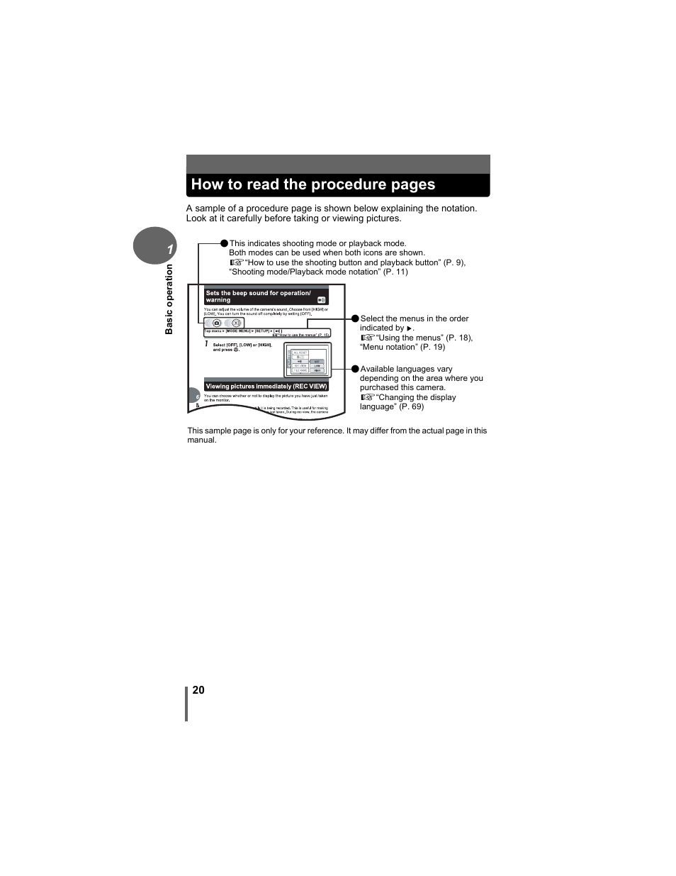 How to read the procedure pages | Olympus D-630 Zoom User Manual | Page 20 / 134