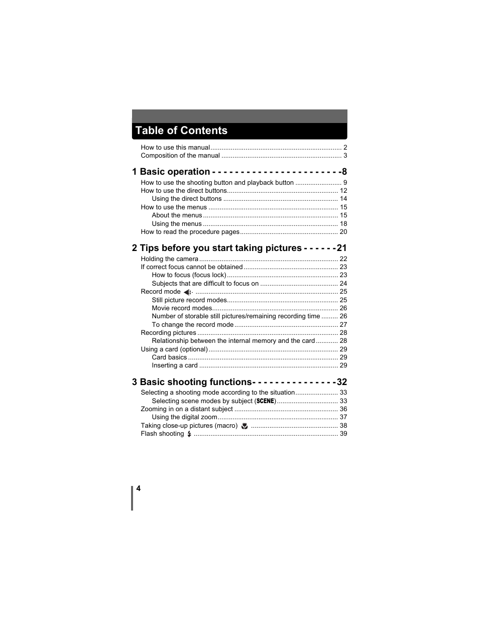 Olympus D-630 Zoom User Manual | Page 4 / 134