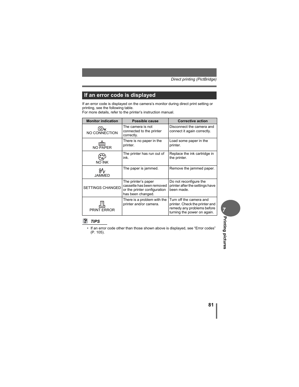 If an error code is displayed | Olympus D-630 Zoom User Manual | Page 81 / 134