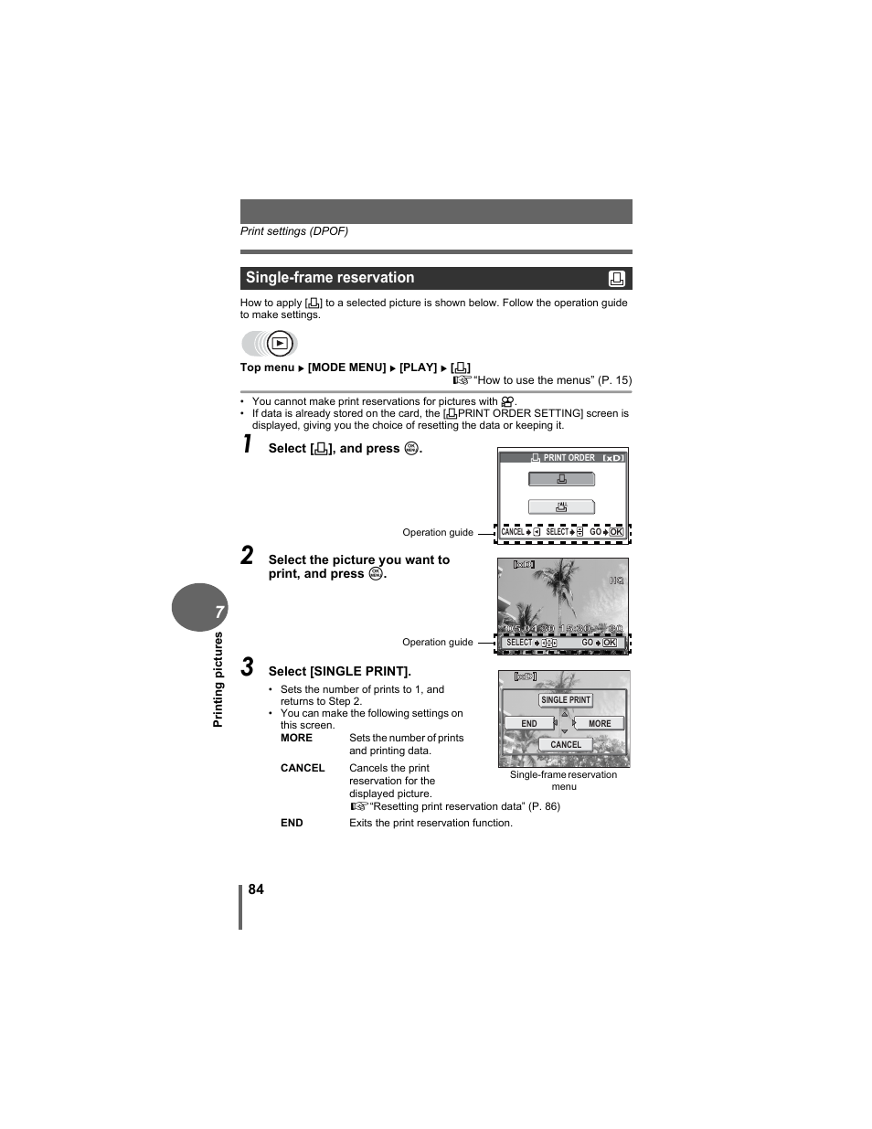 Single-frame reservation | Olympus D-630 Zoom User Manual | Page 84 / 134