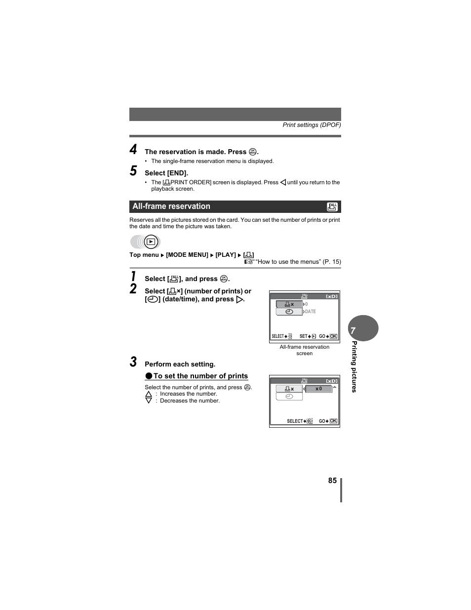 All-frame reservation | Olympus D-630 Zoom User Manual | Page 85 / 134