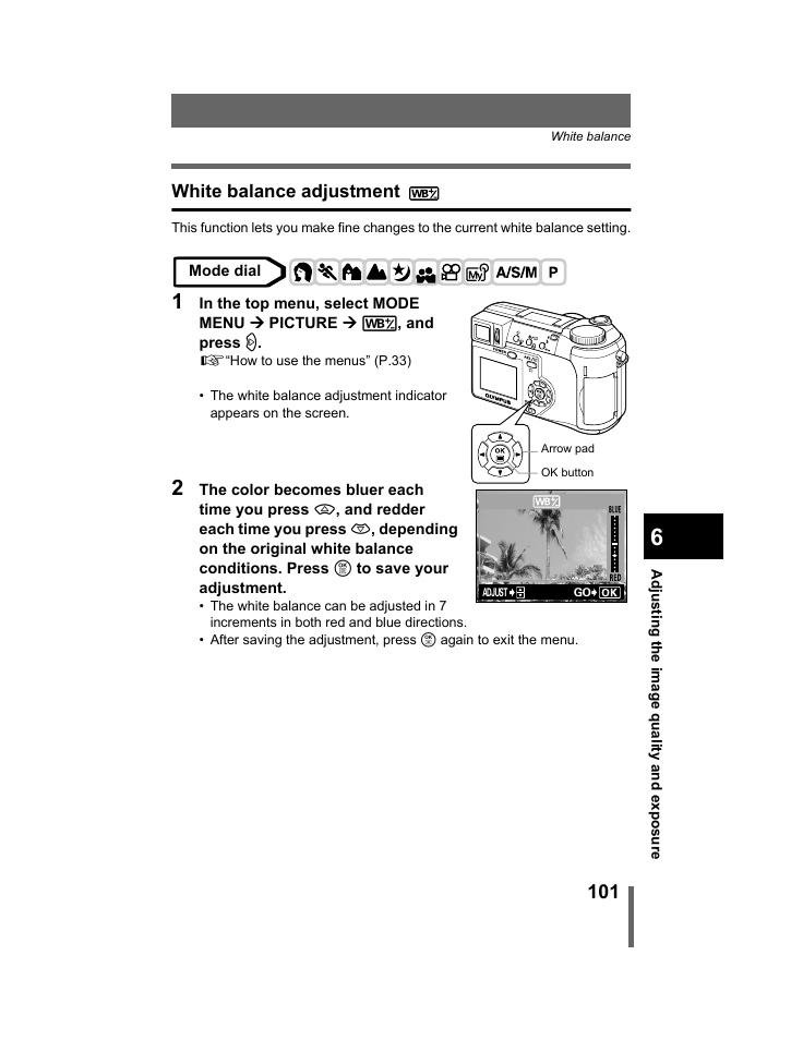 White balance adjustment, P.101 | Olympus C-740-C-760 Ultra Zoom User Manual | Page 102 / 226