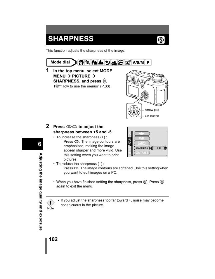 Sharpness, P.102 | Olympus C-740-C-760 Ultra Zoom User Manual | Page 103 / 226