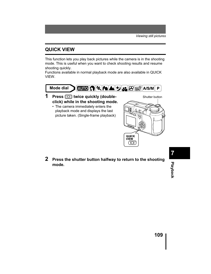 Quick view, P.46, 109 | Olympus C-740-C-760 Ultra Zoom User Manual | Page 110 / 226