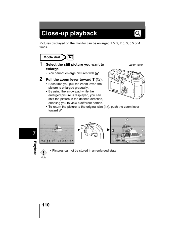 Close-up playback | Olympus C-740-C-760 Ultra Zoom User Manual | Page 111 / 226