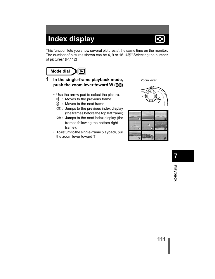 Index display | Olympus C-740-C-760 Ultra Zoom User Manual | Page 112 / 226