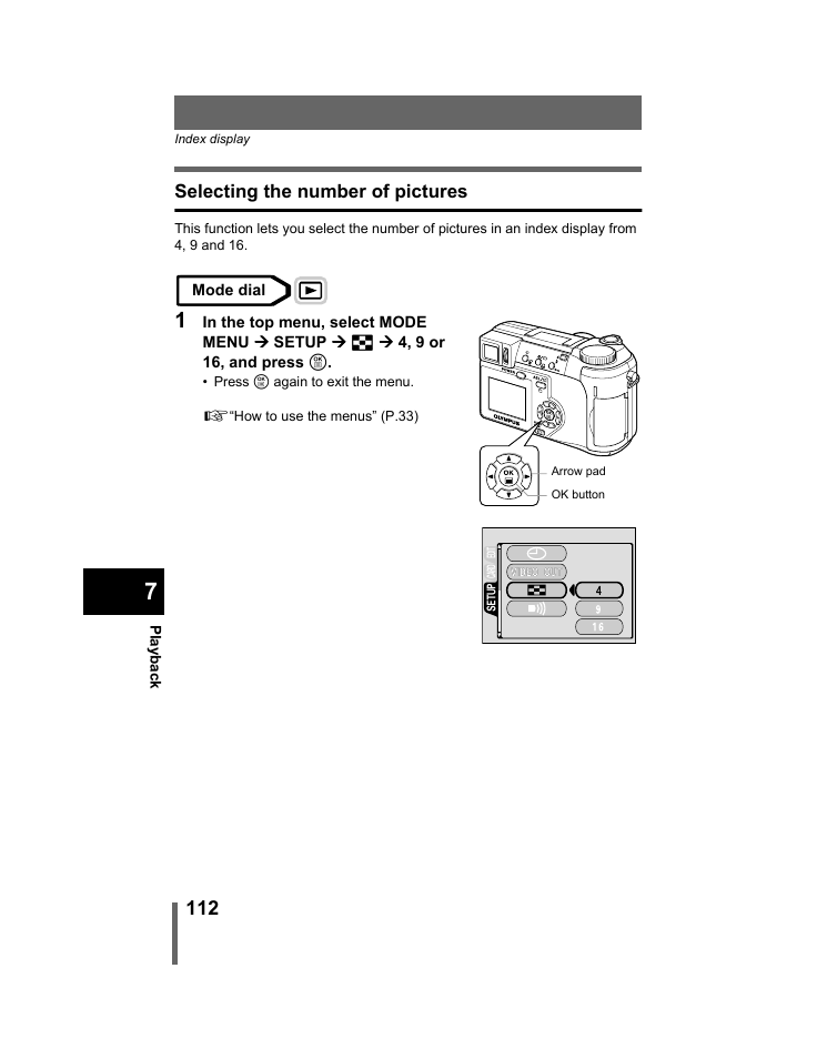 Selecting the number of pictures | Olympus C-740-C-760 Ultra Zoom User Manual | Page 113 / 226