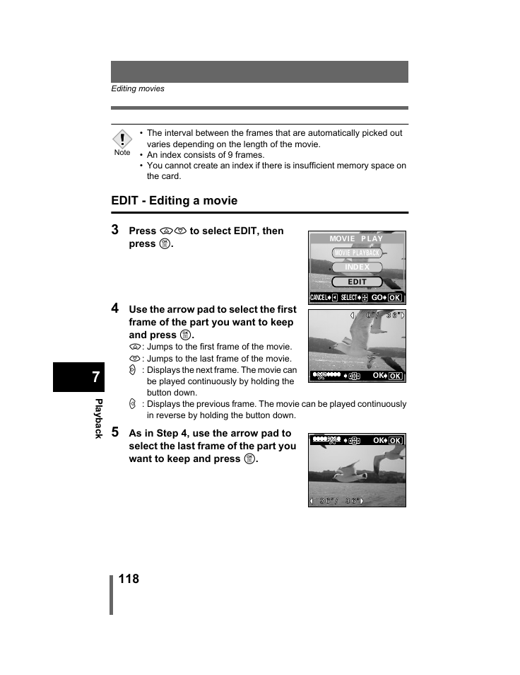 Edit - editing a movie, P.118 | Olympus C-740-C-760 Ultra Zoom User Manual | Page 119 / 226