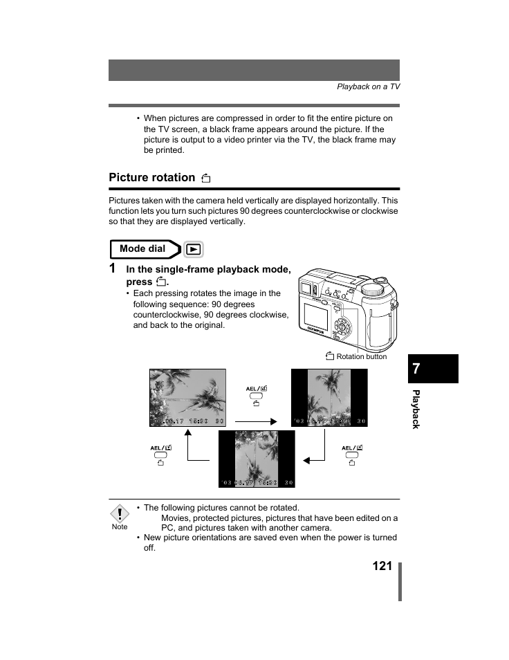 Picture rotation, P.121 | Olympus C-740-C-760 Ultra Zoom User Manual | Page 122 / 226