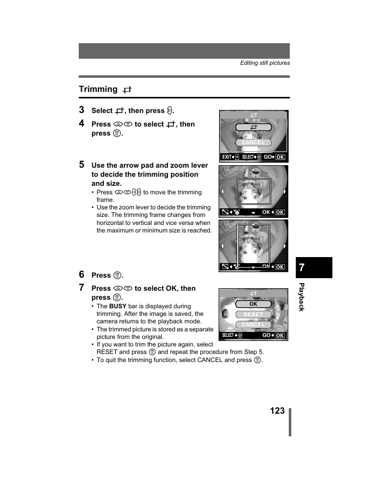 Trimming, P.123 | Olympus C-740-C-760 Ultra Zoom User Manual | Page 124 / 226