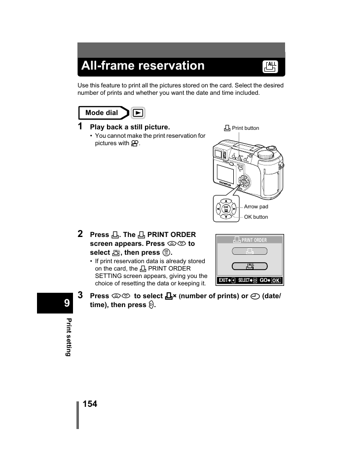 All-frame reservation, P.154 | Olympus C-740-C-760 Ultra Zoom User Manual | Page 155 / 226