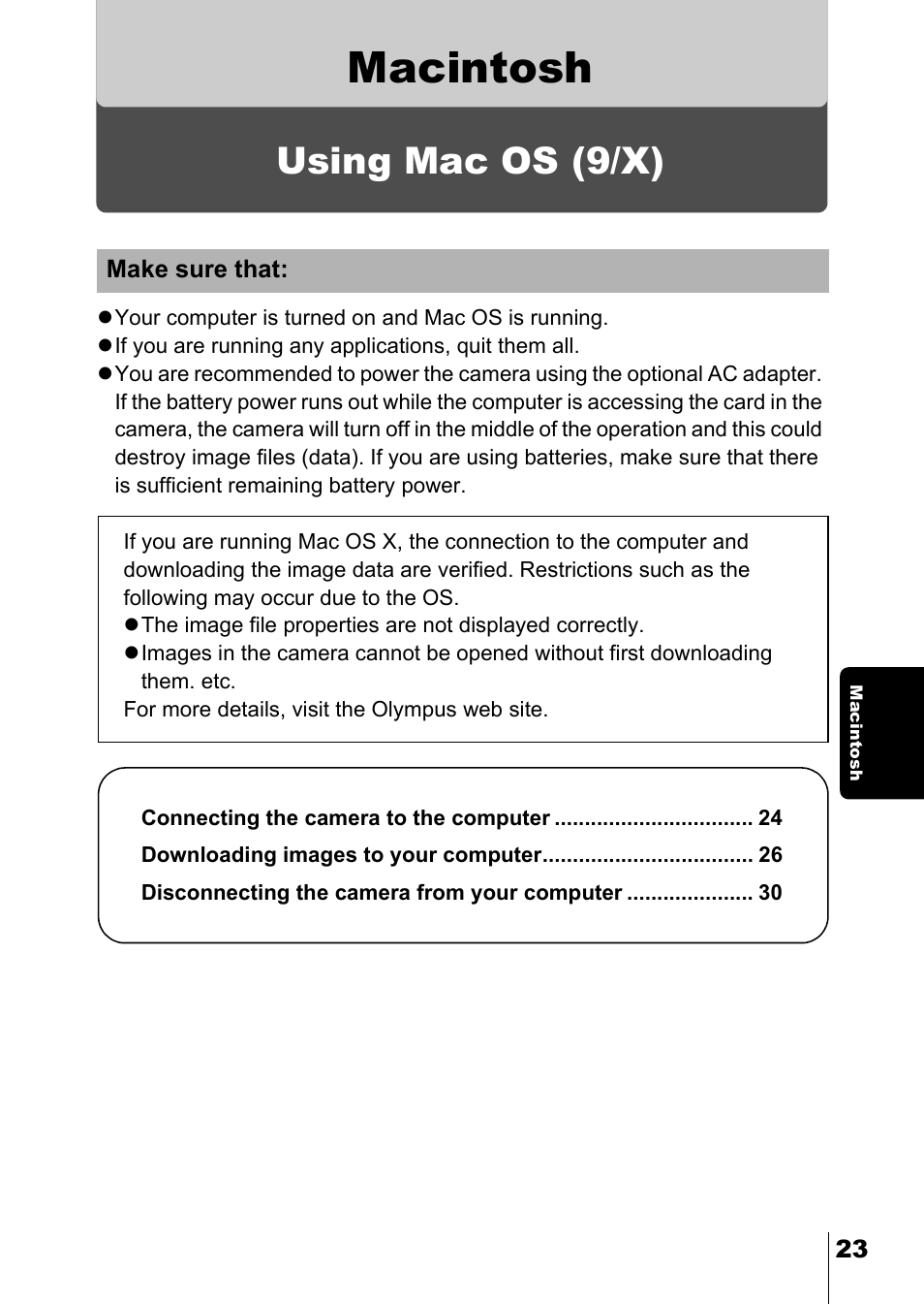 Macintosh, Macintosh (os 9/x), P.23 | Using mac os (9/x) | Olympus C-740-C-760 Ultra Zoom User Manual | Page 217 / 226