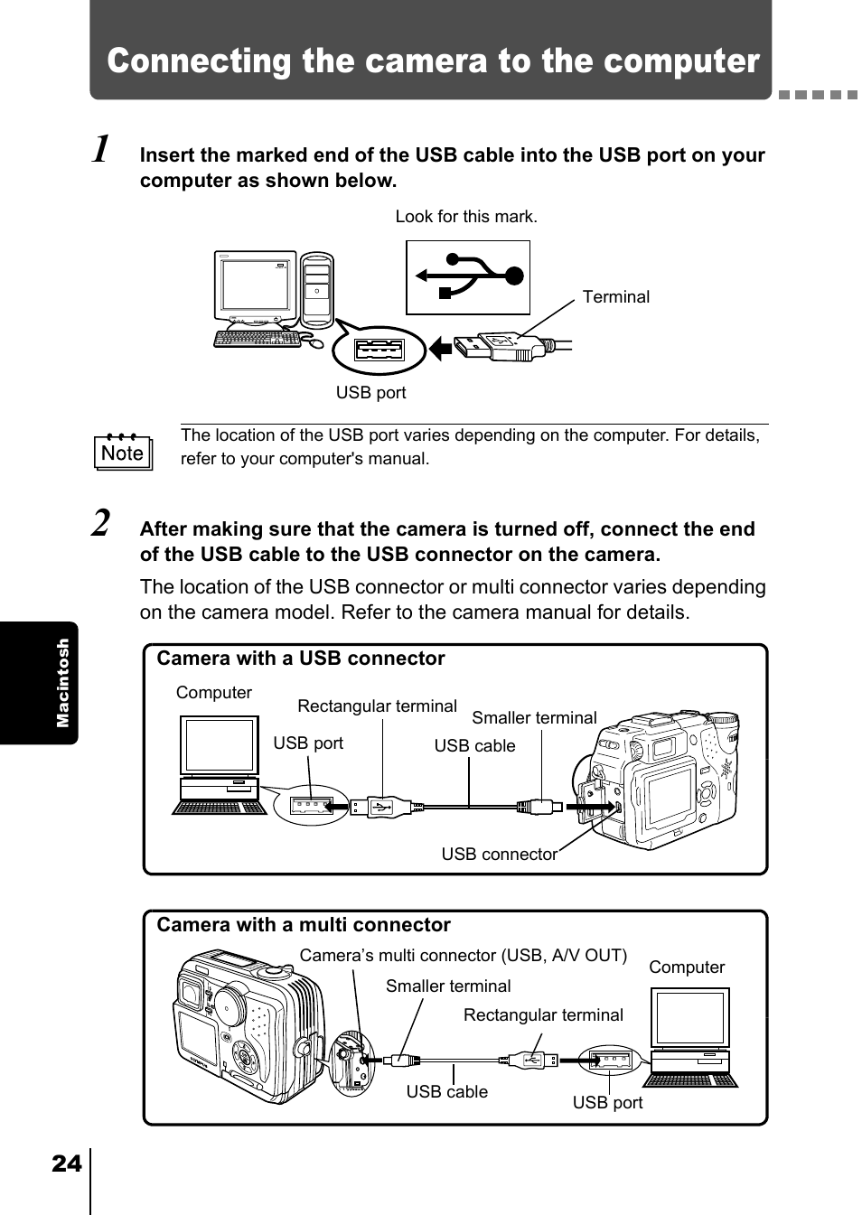 Connecting the camera to the computer, C p.24) | Olympus C-740-C-760 Ultra Zoom User Manual | Page 218 / 226