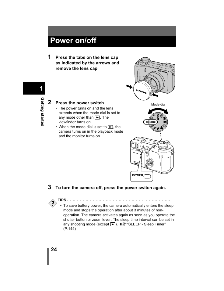 Power on/off, P.24 | Olympus C-740-C-760 Ultra Zoom User Manual | Page 25 / 226