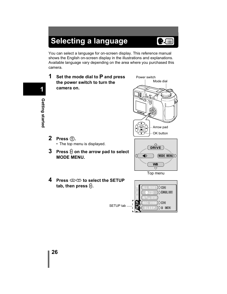 Selecting a language | Olympus C-740-C-760 Ultra Zoom User Manual | Page 27 / 226