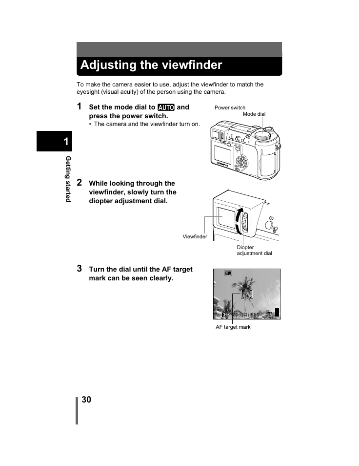 Adjusting the viewfinder, P.30 | Olympus C-740-C-760 Ultra Zoom User Manual | Page 31 / 226