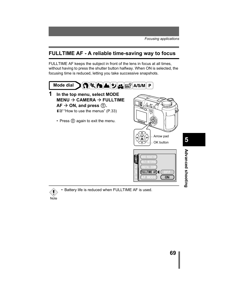 Fulltime af - a reliable time-saving way to focus, P.69 | Olympus C-740-C-760 Ultra Zoom User Manual | Page 70 / 226