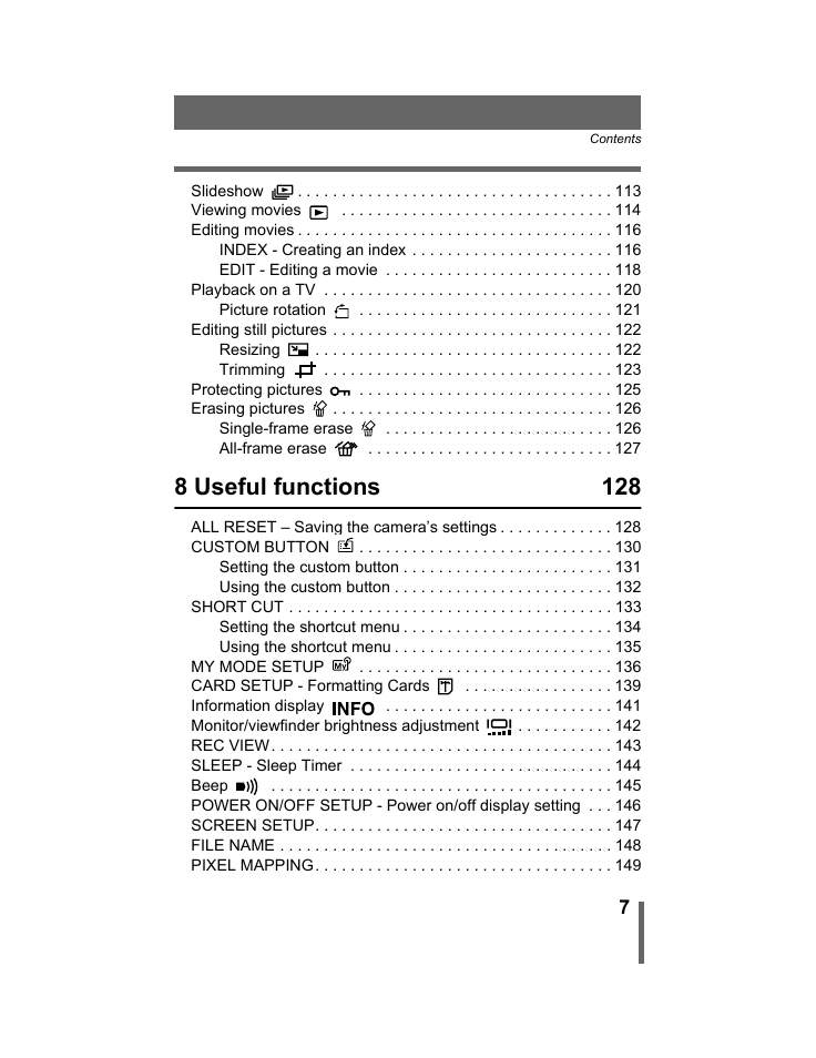 8 useful functions 128 | Olympus C-740-C-760 Ultra Zoom User Manual | Page 8 / 226