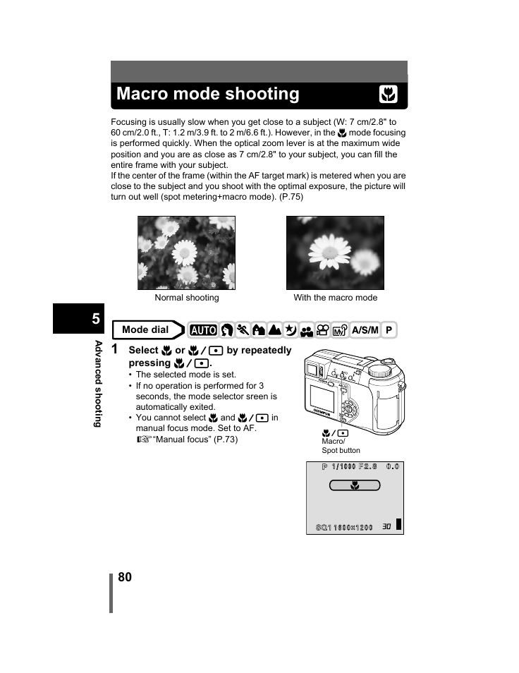 Macro mode shooting, P.80 | Olympus C-740-C-760 Ultra Zoom User Manual | Page 81 / 226