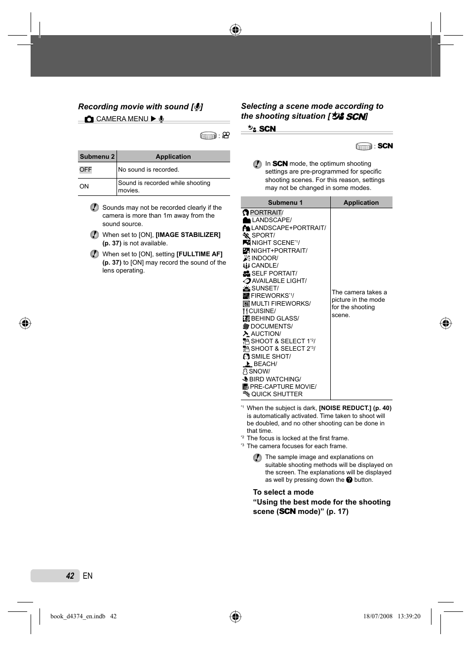 42 en, Recording movie with sound [ r | Olympus SP-565 UZ User Manual | Page 42 / 94
