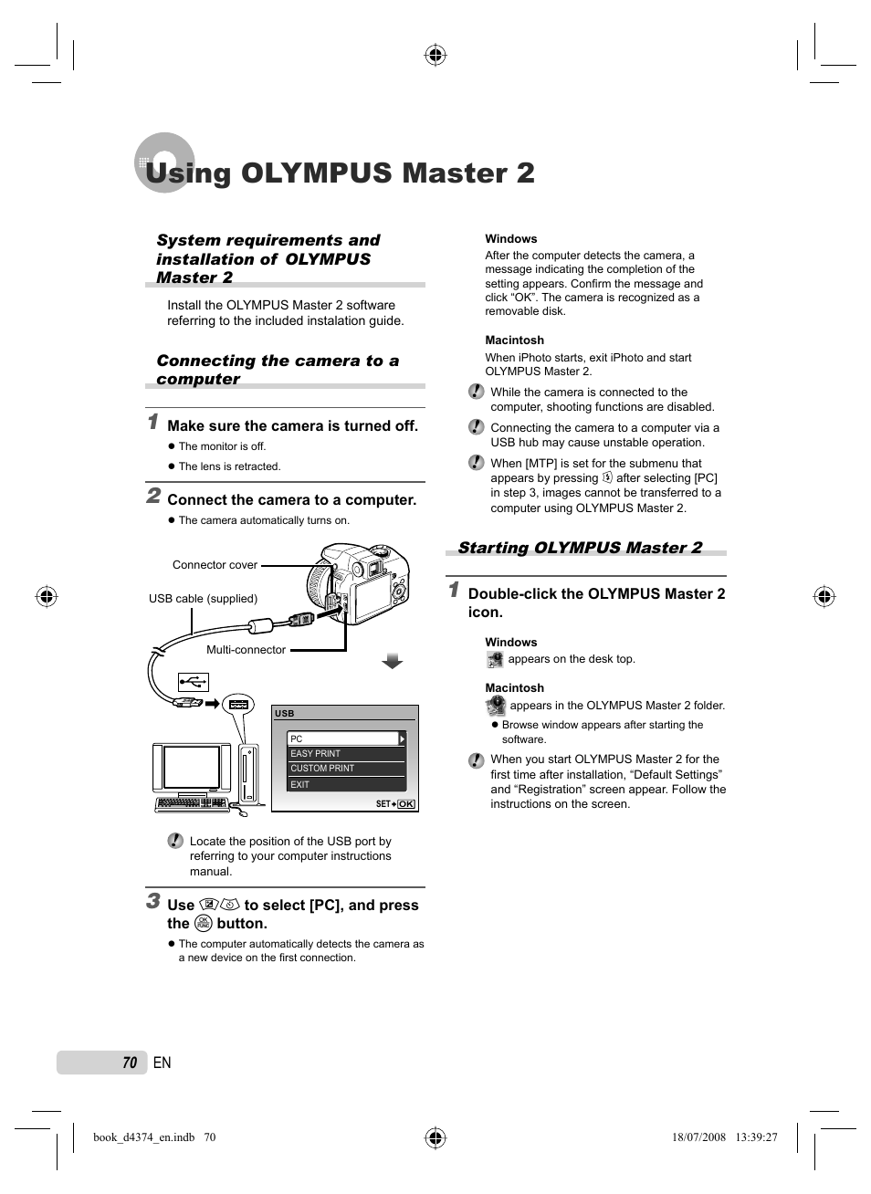 Using olympus master 2, Starting olympus master 2 | Olympus SP-565 UZ User Manual | Page 70 / 94