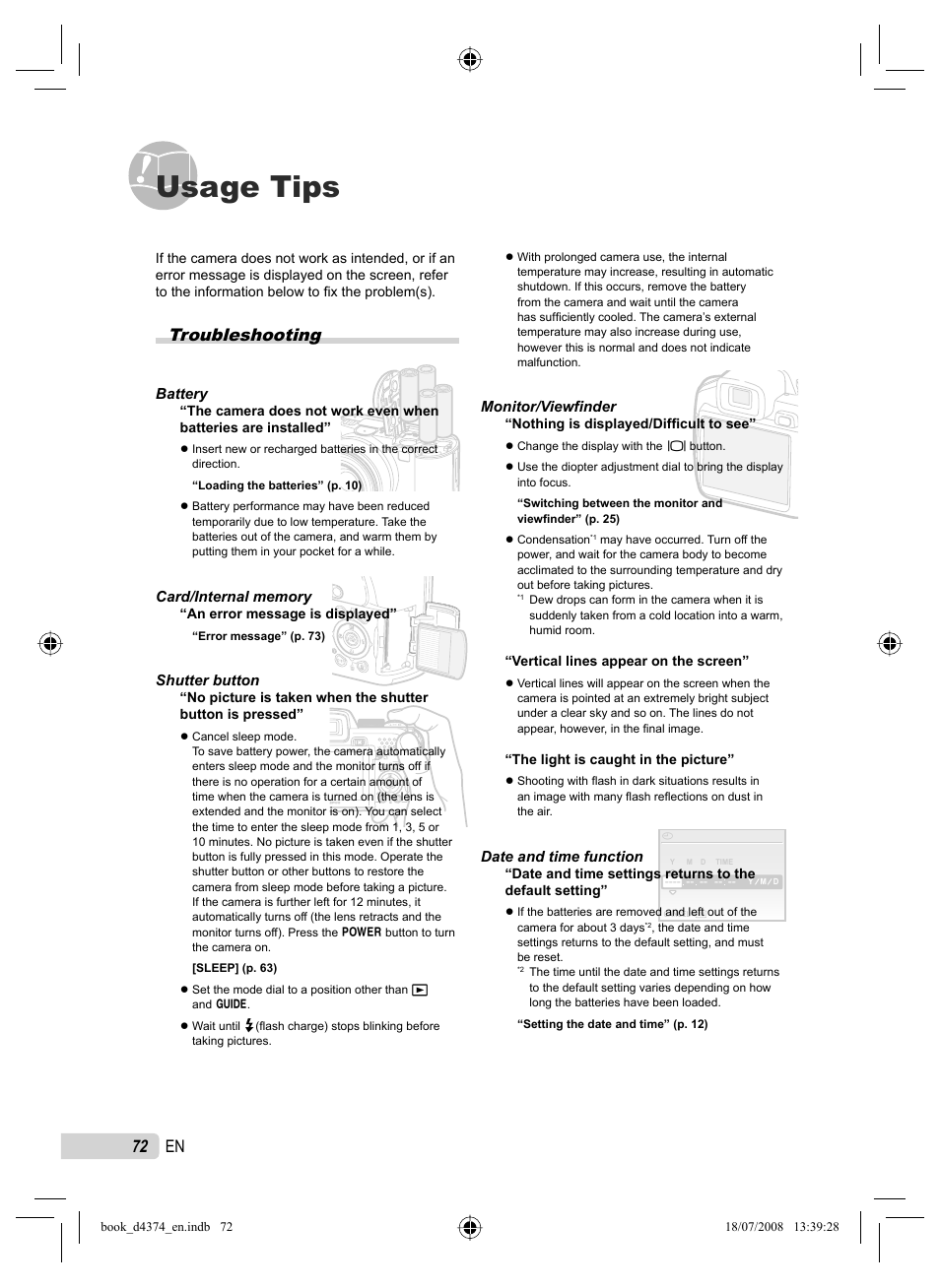 Usage tips, Troubleshooting, 72 en | Olympus SP-565 UZ User Manual | Page 72 / 94