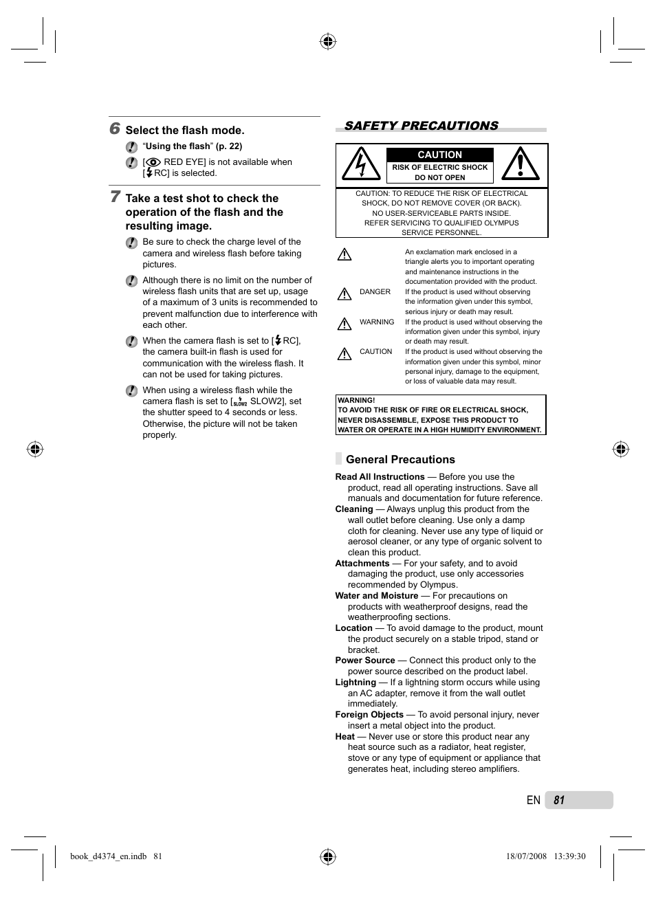 Safety precautions, 81 en | Olympus SP-565 UZ User Manual | Page 81 / 94