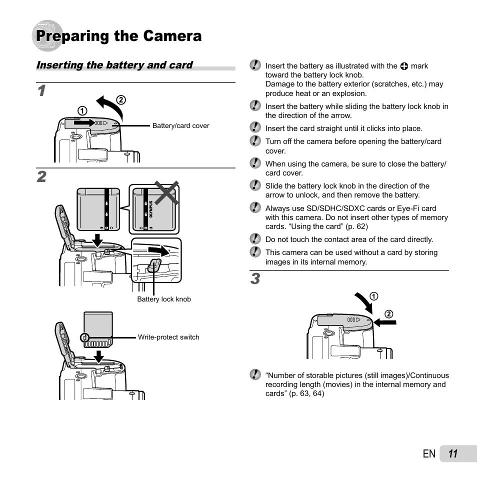 Preparing the camera, 11 en | Olympus SP-720UZ User Manual | Page 11 / 76