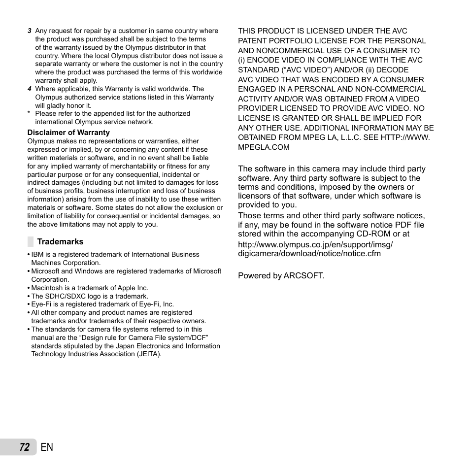 72 en | Olympus SP-720UZ User Manual | Page 72 / 76