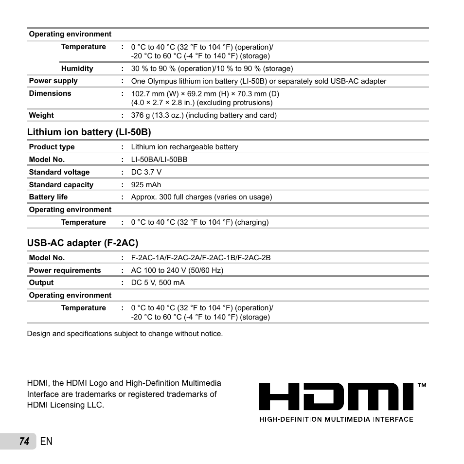 74 en | Olympus SP-720UZ User Manual | Page 74 / 76