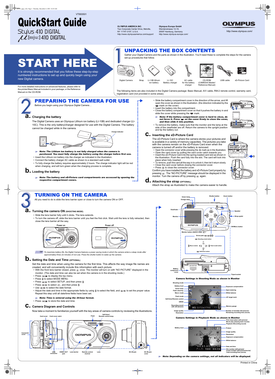 Olympus Stylus 410 Digital User Manual | 2 pages