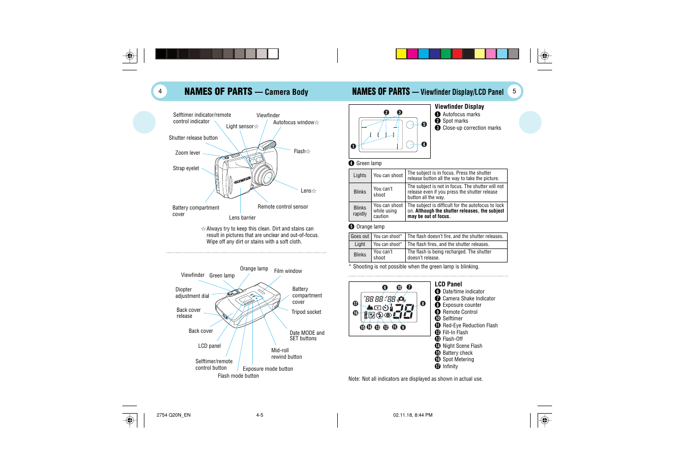 Names of parts | Olympus Stylus 120 User Manual | Page 3 / 13
