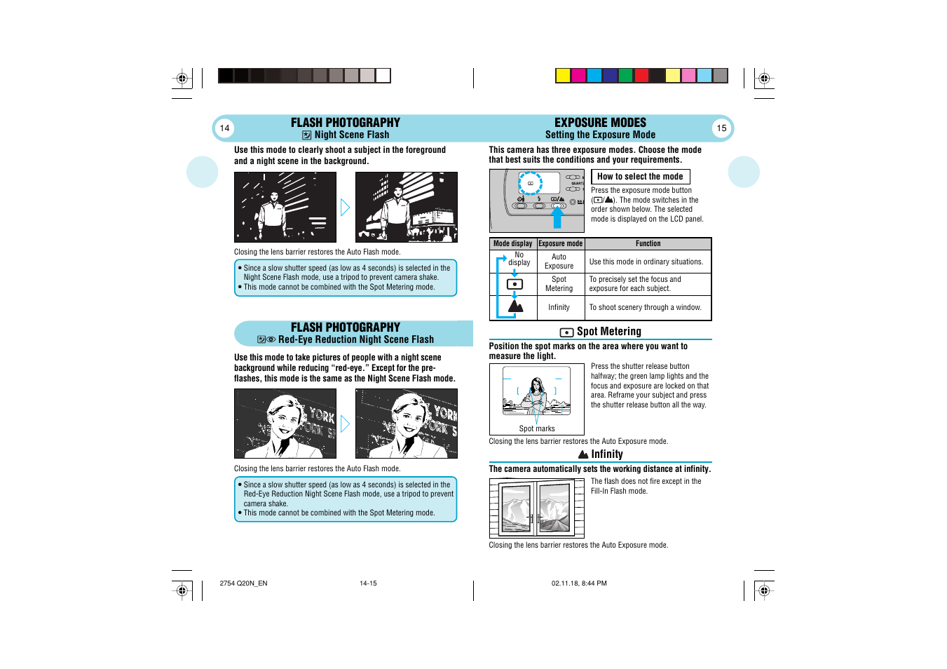Flash photography, Exposure modes | Olympus Stylus 120 User Manual | Page 8 / 13