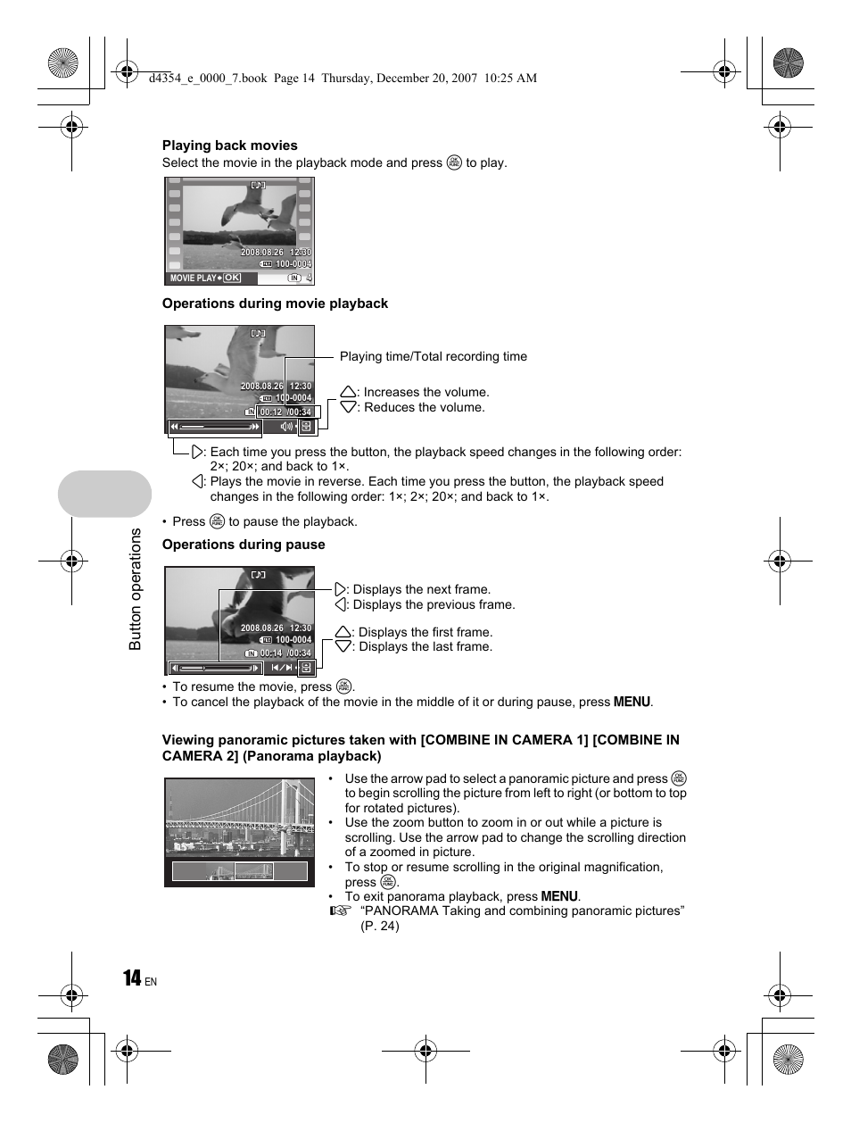 But to n o perat io ns | Olympus Stylus 1030 SW User Manual | Page 14 / 84
