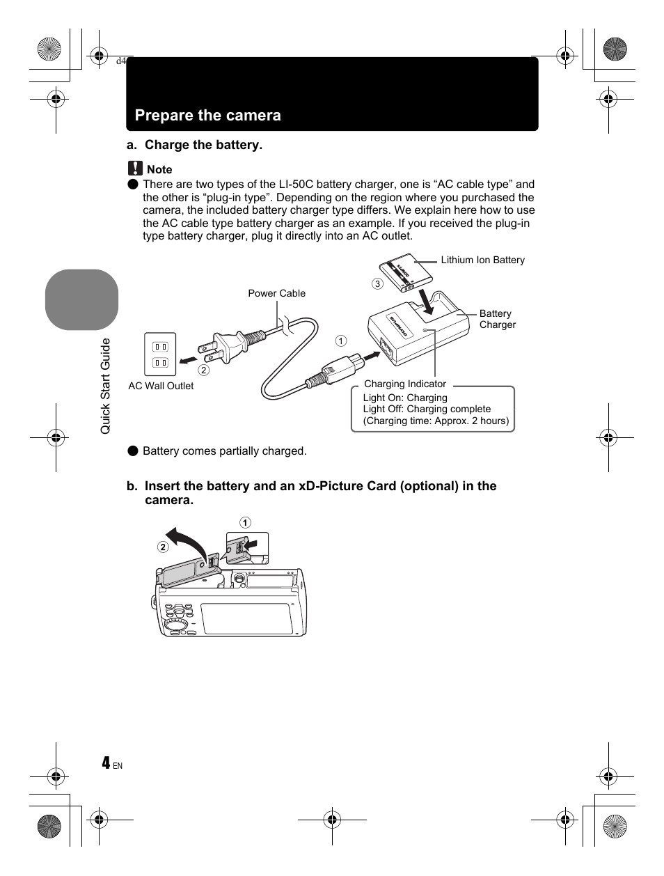 Prepare the camera | Olympus Stylus 1030 SW User Manual | Page 4 / 84