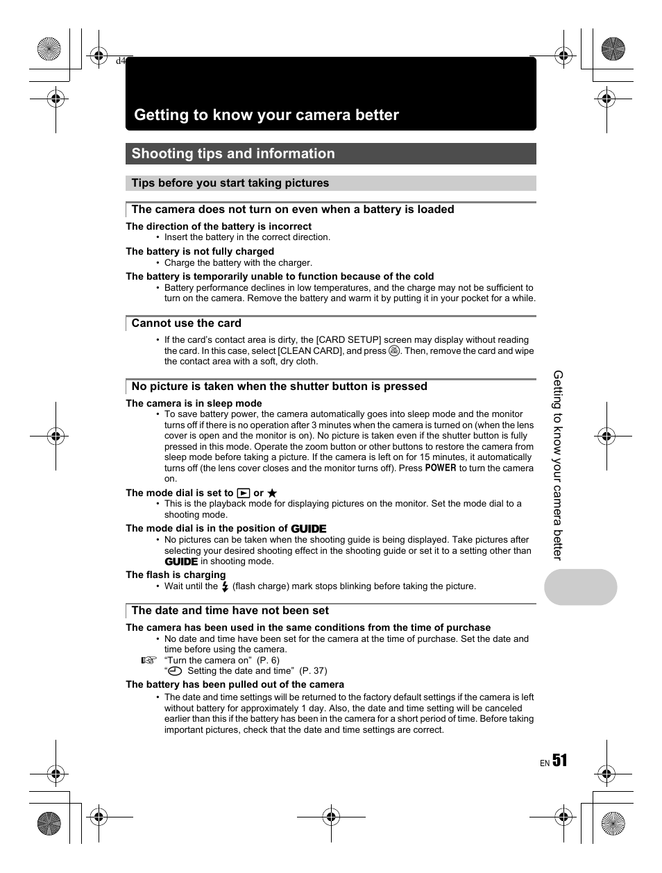 Getting to know your camera better, Shooting tips and information | Olympus Stylus 1030 SW User Manual | Page 51 / 84