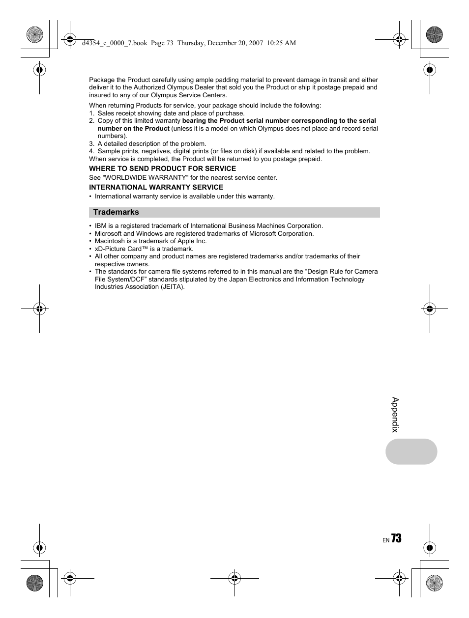 Olympus Stylus 1030 SW User Manual | Page 73 / 84
