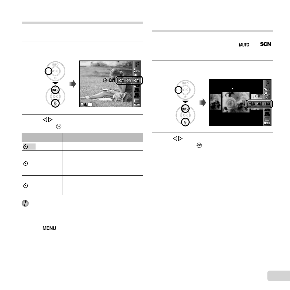 31 en, Using the self-timer, Adjusting the brightness (exposure compensation) | Olympus VG-130 User Manual | Page 31 / 76