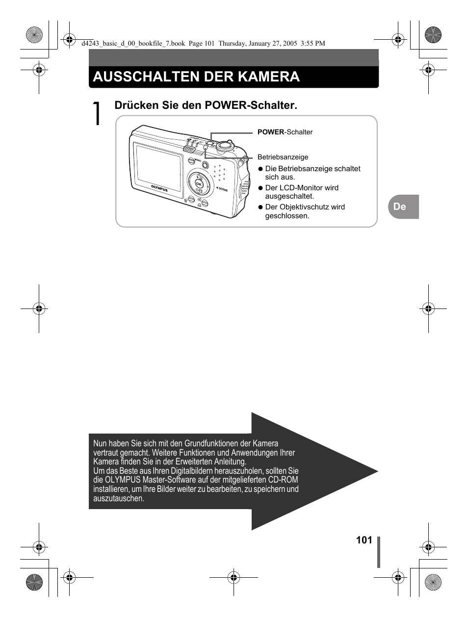 Ausschalten der kamera | Olympus IR-300 User Manual | Page 101 / 108