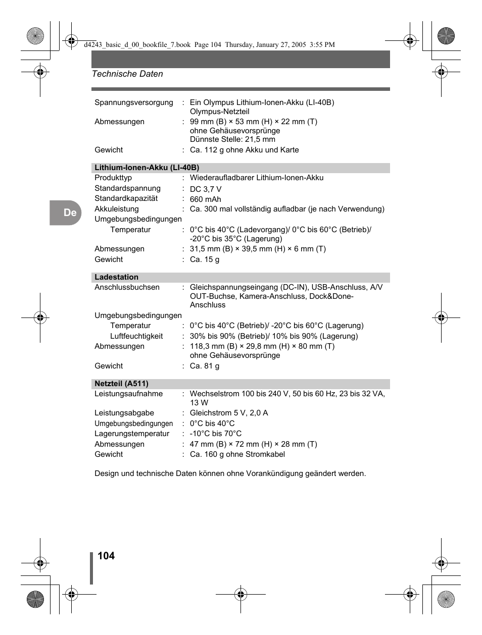 104 de | Olympus IR-300 User Manual | Page 104 / 108