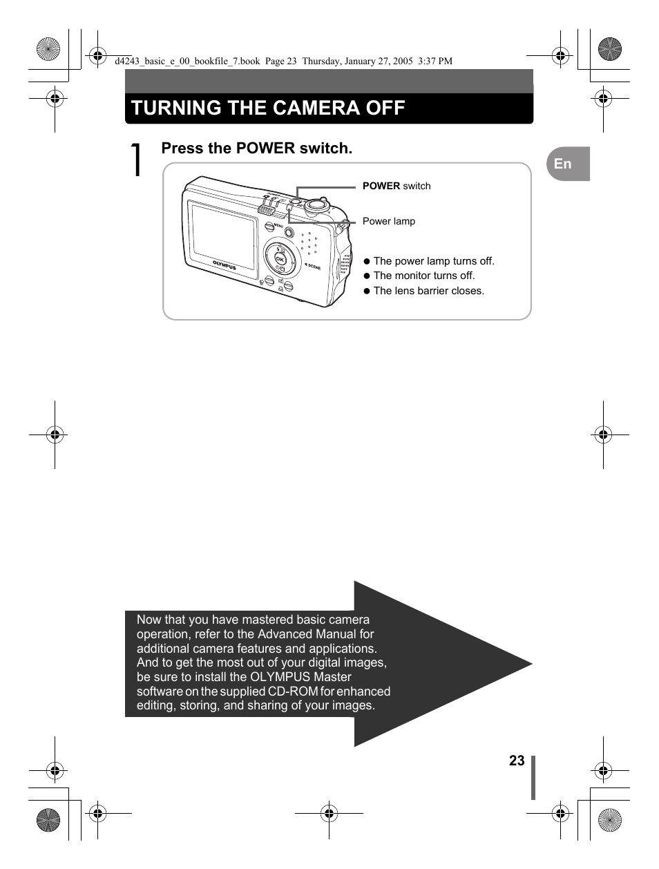 Turning the camera off | Olympus IR-300 User Manual | Page 23 / 108