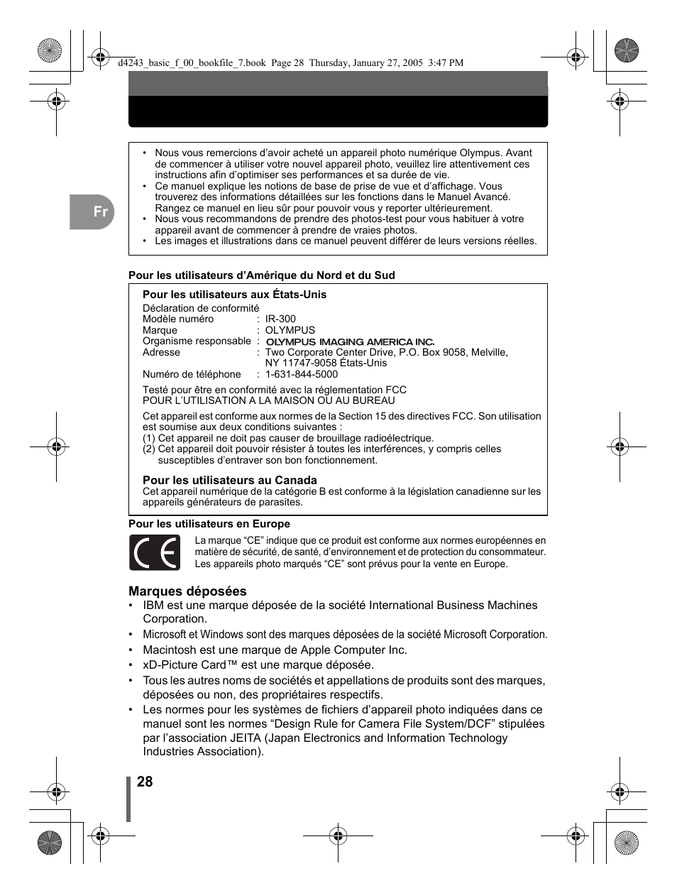 28 fr | Olympus IR-300 User Manual | Page 28 / 108