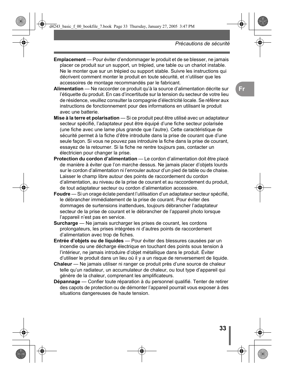 33 fr | Olympus IR-300 User Manual | Page 33 / 108